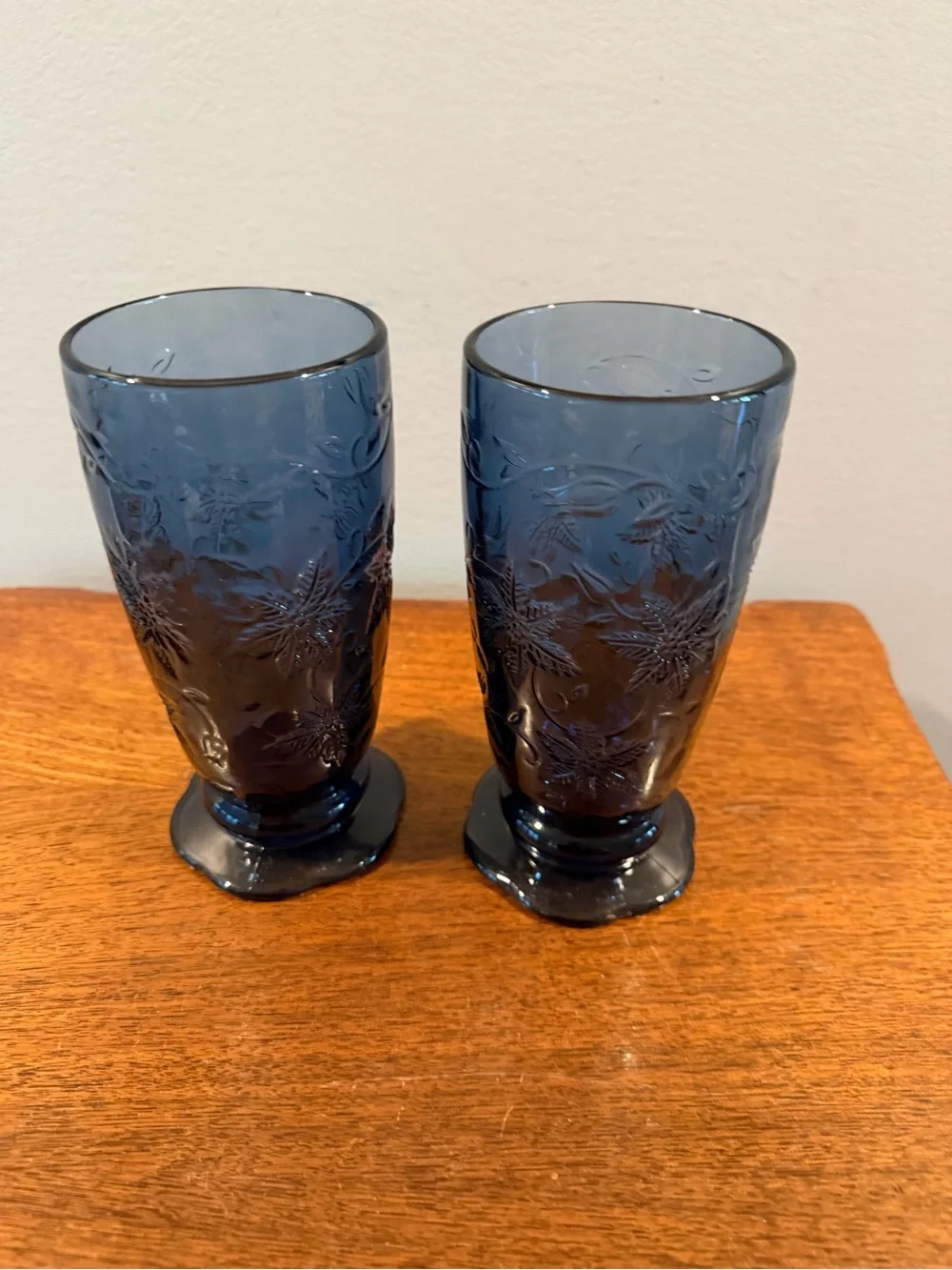 Princess House Fantasia Blue Footed Floral Glasses 2
